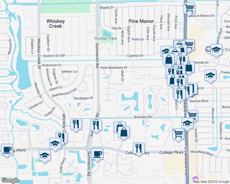 map of restaurants, bars, coffee shops, grocery stores, and more near 12357 Woodrose Court in Fort Myers