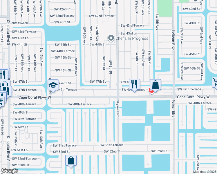 map of restaurants, bars, coffee shops, grocery stores, and more near 812 Southwest 47th Terrace in Cape Coral