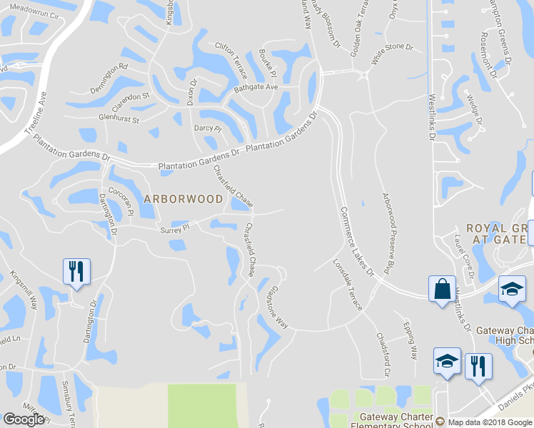 map of restaurants, bars, coffee shops, grocery stores, and more near Merriweather Court in Fort Myers
