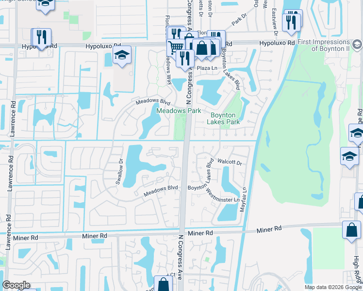 map of restaurants, bars, coffee shops, grocery stores, and more near 5803 Wheatley Court in Boynton Beach