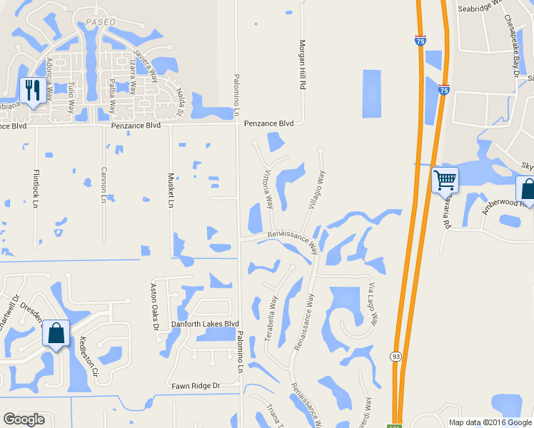 map of restaurants, bars, coffee shops, grocery stores, and more near 12591 Vittoria Way in Fort Myers