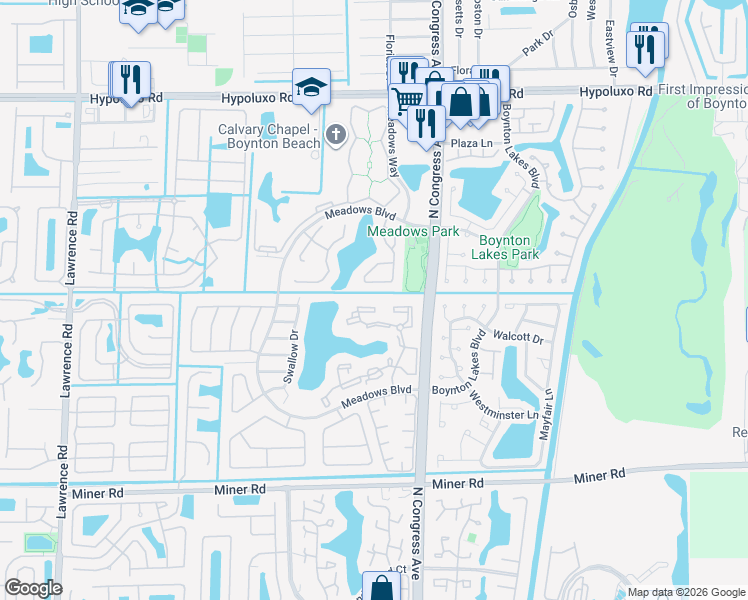 map of restaurants, bars, coffee shops, grocery stores, and more near 4402 Roxbury Court in Boynton Beach