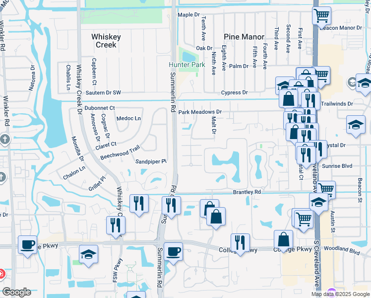map of restaurants, bars, coffee shops, grocery stores, and more near 12358 Woodrose Court in Fort Myers