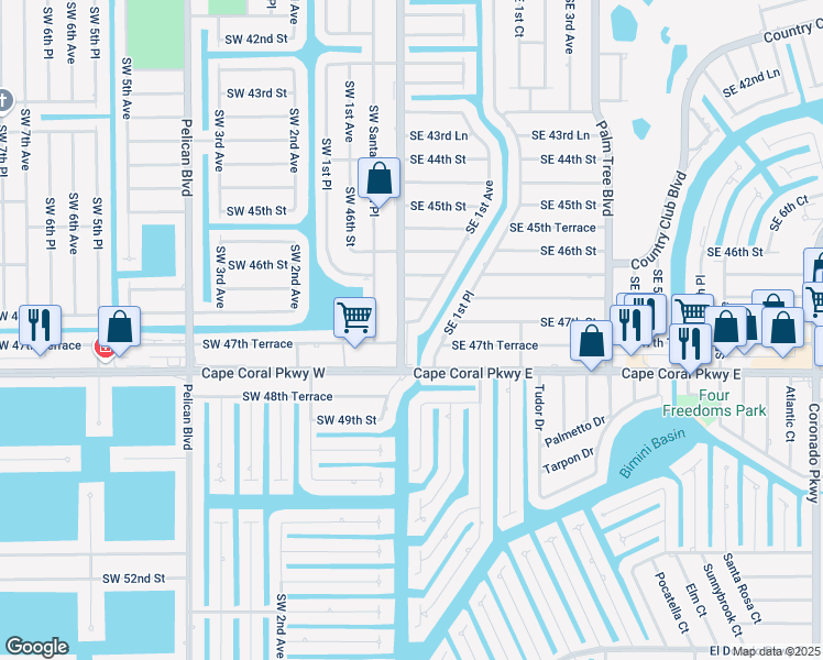 map of restaurants, bars, coffee shops, grocery stores, and more near 4705 Santa Barbara Boulevard in Cape Coral