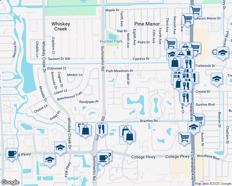 map of restaurants, bars, coffee shops, grocery stores, and more near 4053 Sandlewood Lane in Fort Myers
