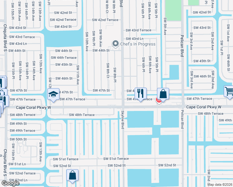 map of restaurants, bars, coffee shops, grocery stores, and more near 4707 Southwest 8th Place in Cape Coral