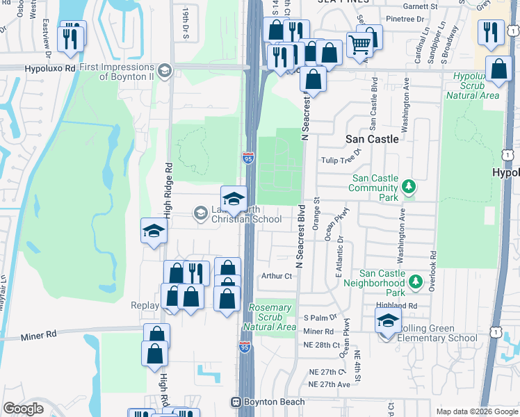 map of restaurants, bars, coffee shops, grocery stores, and more near 3330 Valley Road in Boynton Beach