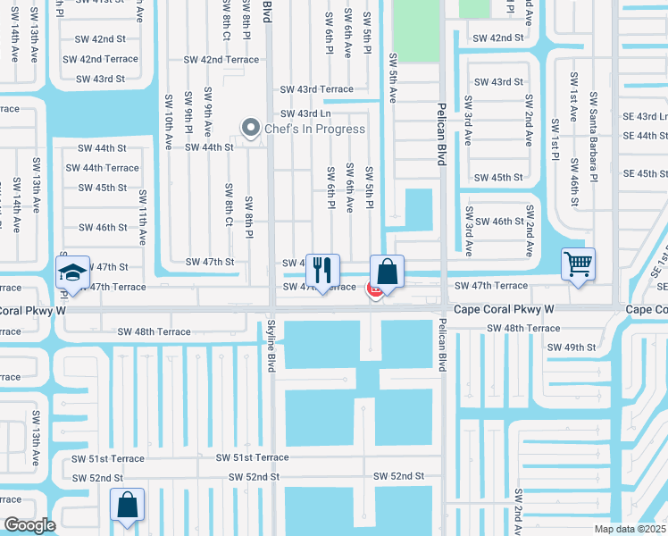map of restaurants, bars, coffee shops, grocery stores, and more near 4626 Southwest 6th Avenue in Cape Coral