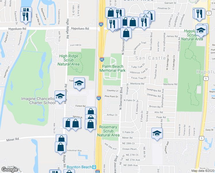 map of restaurants, bars, coffee shops, grocery stores, and more near 3330 Valley Road in Boynton Beach