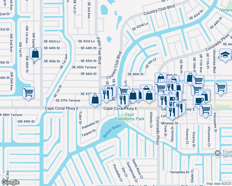 map of restaurants, bars, coffee shops, grocery stores, and more near 4692 Southeast 5th Avenue in Cape Coral