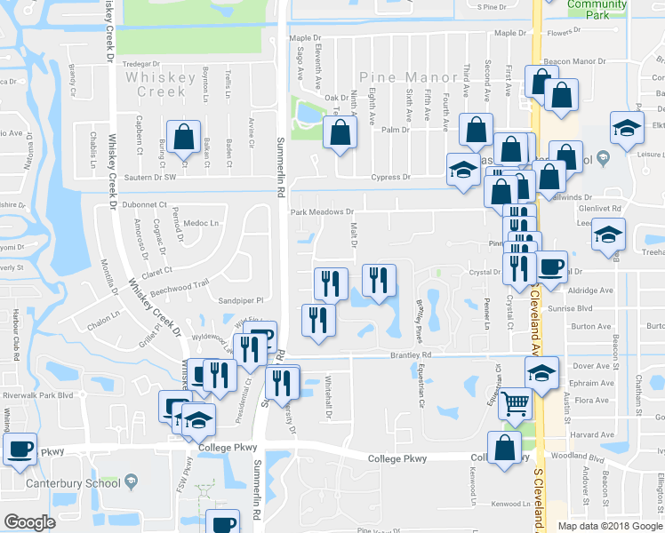 map of restaurants, bars, coffee shops, grocery stores, and more near 4053 Sandlewood Lane in Fort Myers