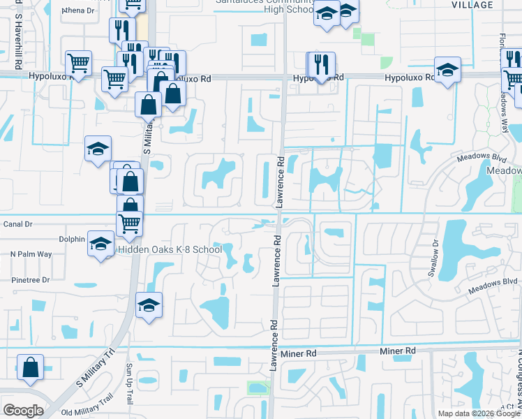 map of restaurants, bars, coffee shops, grocery stores, and more near 1002 Grove Park Circle in Boynton Beach