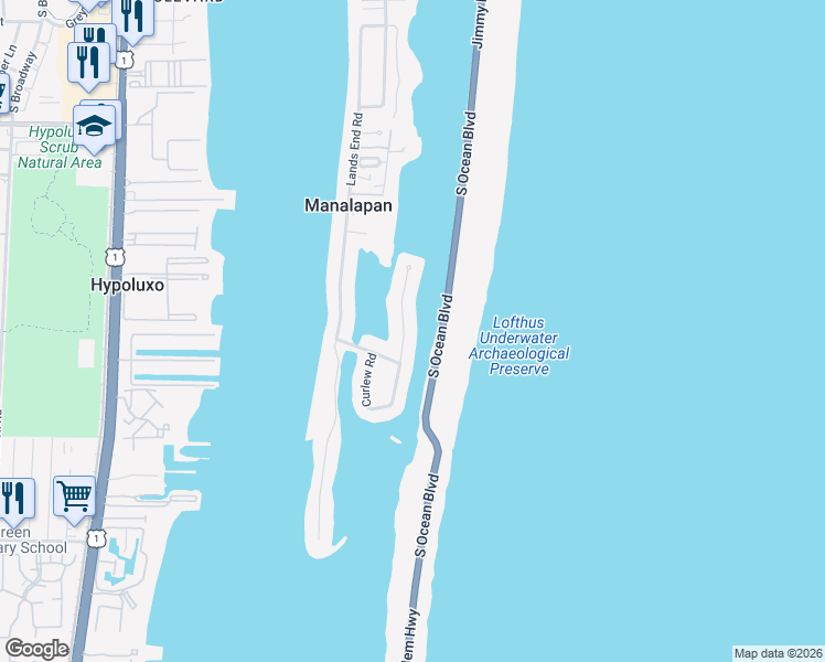 map of restaurants, bars, coffee shops, grocery stores, and more near 40 Spoonbill Road in Lantana