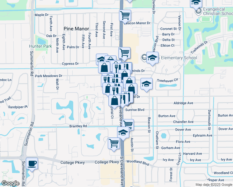 map of restaurants, bars, coffee shops, grocery stores, and more near 12148 South Cleveland Avenue in Fort Myers