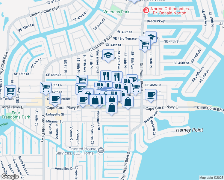 map of restaurants, bars, coffee shops, grocery stores, and more near 1315 SE 47th St in Cape Coral