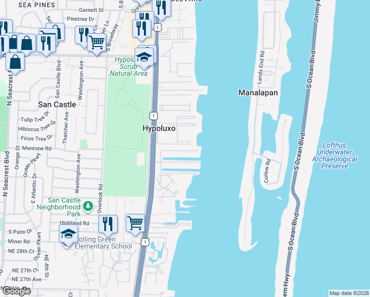map of restaurants, bars, coffee shops, grocery stores, and more near 158 Lucina Drive in Hypoluxo