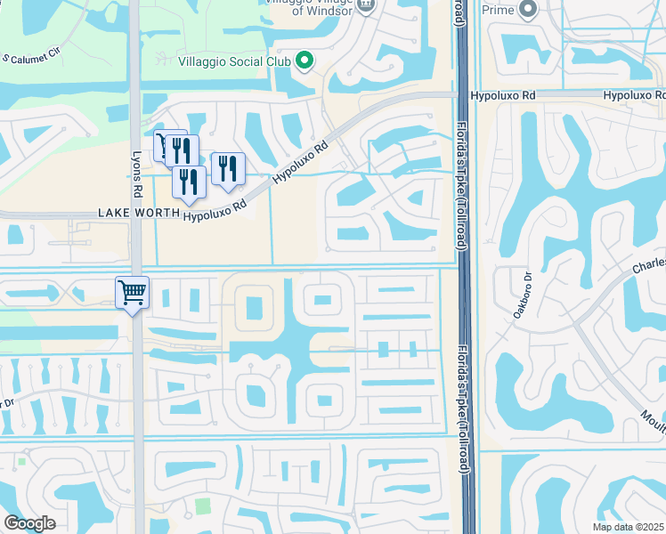 map of restaurants, bars, coffee shops, grocery stores, and more near 7860 Lyons Road in Lake Worth