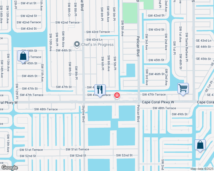map of restaurants, bars, coffee shops, grocery stores, and more near 4626 Southwest 6th Avenue in Cape Coral