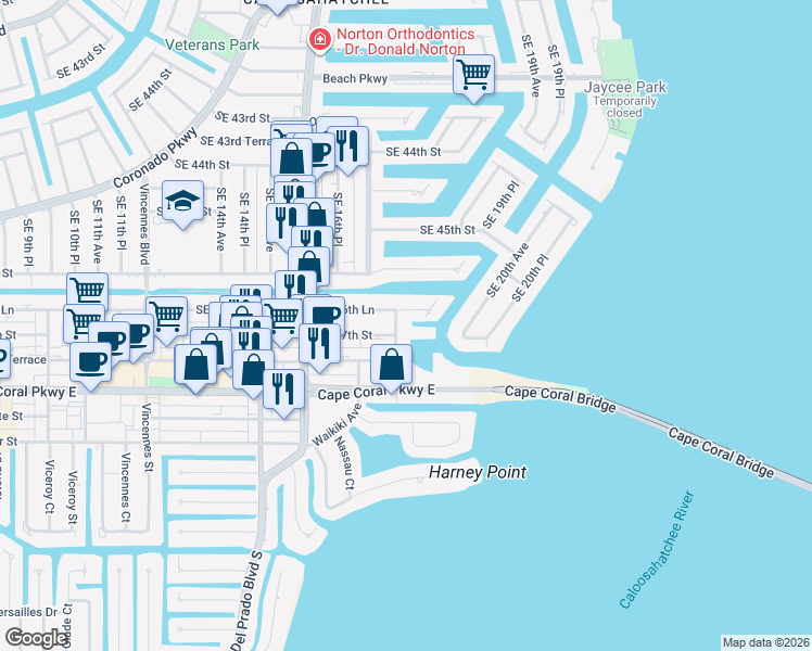 map of restaurants, bars, coffee shops, grocery stores, and more near 4719 Southeast 17th Place in Cape Coral