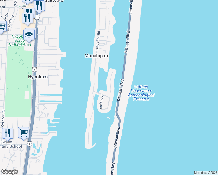 map of restaurants, bars, coffee shops, grocery stores, and more near 40 Spoonbill Road in Lantana
