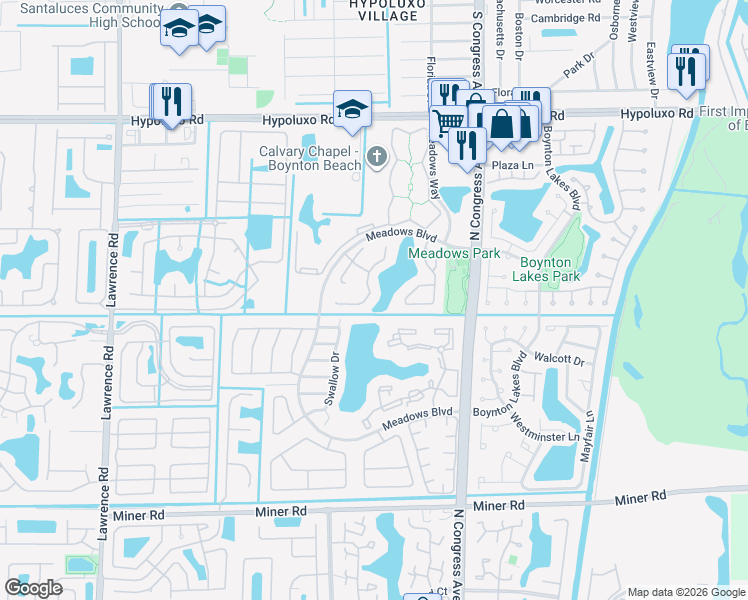 map of restaurants, bars, coffee shops, grocery stores, and more near 45 Heather Cove Drive in Boynton Beach