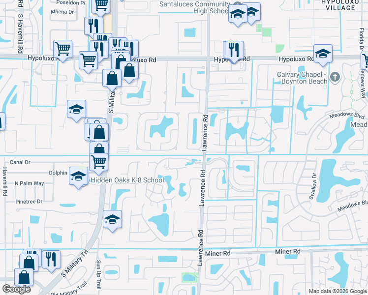 map of restaurants, bars, coffee shops, grocery stores, and more near 1017 Grove Park Circle in Boynton Beach