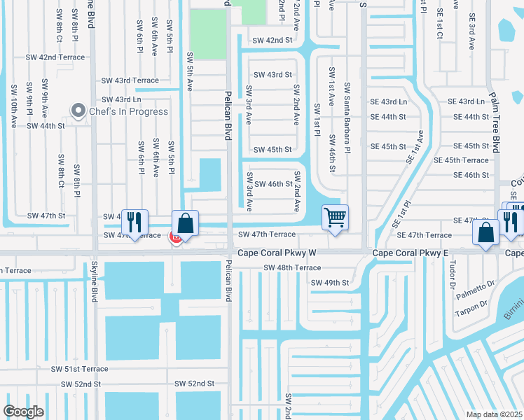 map of restaurants, bars, coffee shops, grocery stores, and more near 245 Southwest 47th Street in Cape Coral