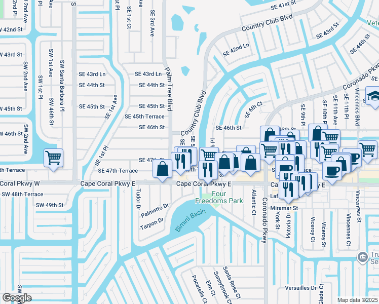 map of restaurants, bars, coffee shops, grocery stores, and more near 4692 Southeast 5th Avenue in Cape Coral