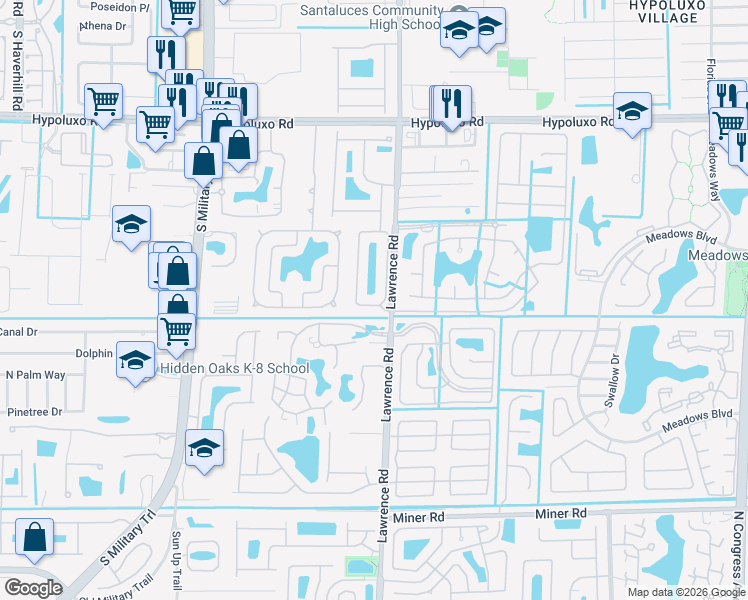 map of restaurants, bars, coffee shops, grocery stores, and more near 1002 Grove Park Circle in Boynton Beach