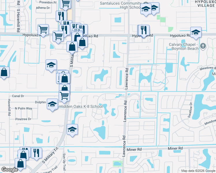 map of restaurants, bars, coffee shops, grocery stores, and more near 7374 Willow Springs Circle South in Boynton Beach