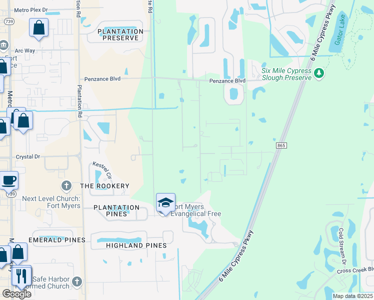 map of restaurants, bars, coffee shops, grocery stores, and more near 12270 Blasingim Road in Fort Myers
