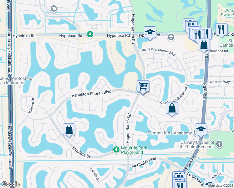 map of restaurants, bars, coffee shops, grocery stores, and more near 7161 Lockwood Road in Lake Worth