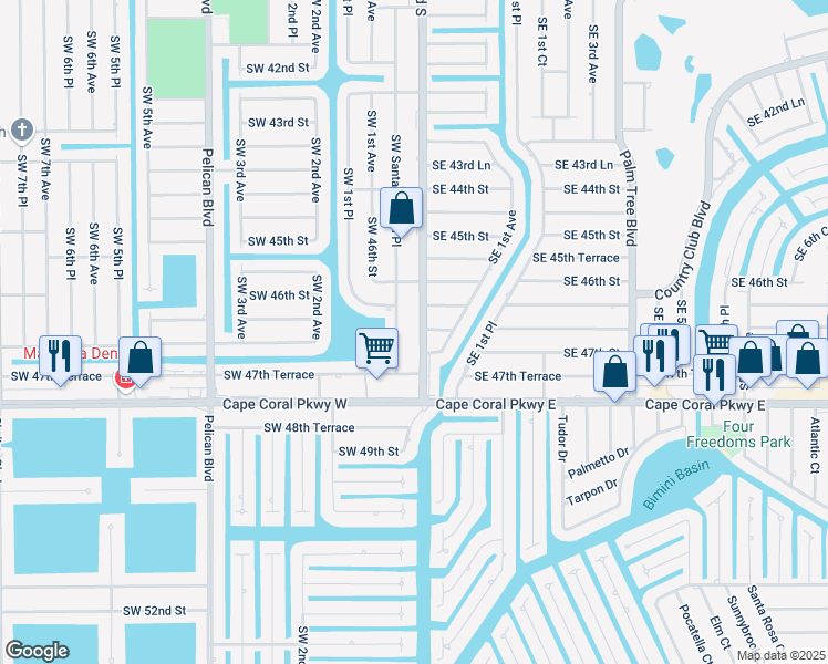 map of restaurants, bars, coffee shops, grocery stores, and more near 4628 Santa Barbara Boulevard in Cape Coral