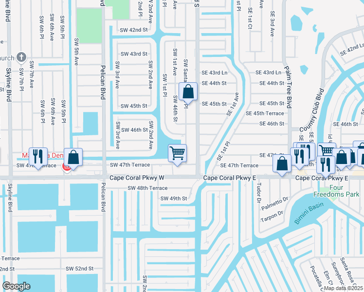 map of restaurants, bars, coffee shops, grocery stores, and more near 4622 Southwest Santa Barbara Place in Cape Coral