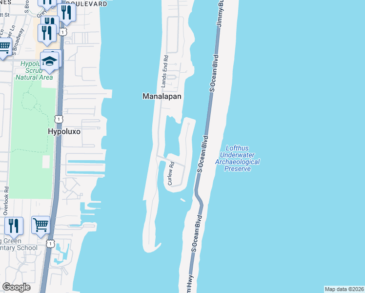 map of restaurants, bars, coffee shops, grocery stores, and more near 40 Spoonbill Road in Lantana