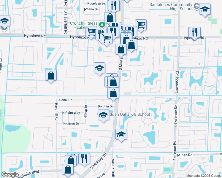 map of restaurants, bars, coffee shops, grocery stores, and more near 7435 South Military Trail in Lake Worth