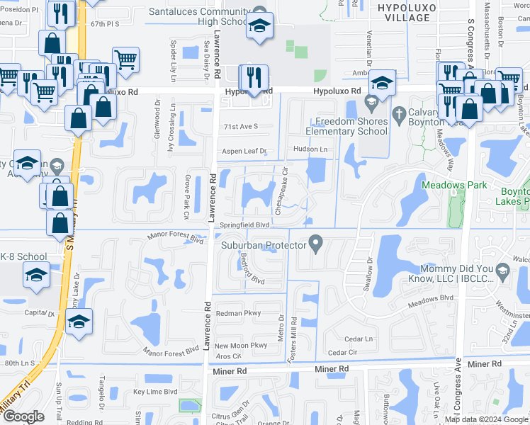 map of restaurants, bars, coffee shops, grocery stores, and more near 3771 Newport Avenue in Boynton Beach