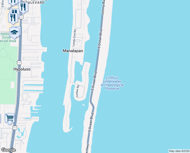 map of restaurants, bars, coffee shops, grocery stores, and more near 45 Spoonbill Road in Lantana