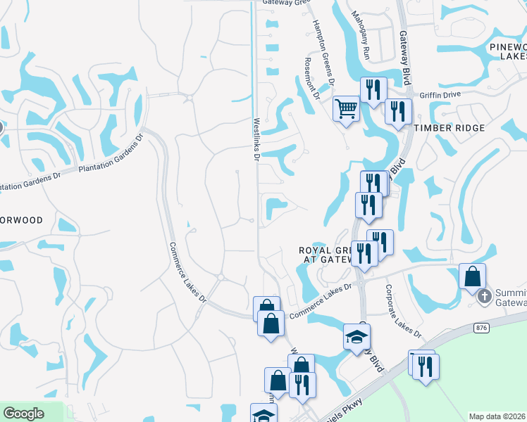 map of restaurants, bars, coffee shops, grocery stores, and more near 12191 Summergate Circle in Fort Myers