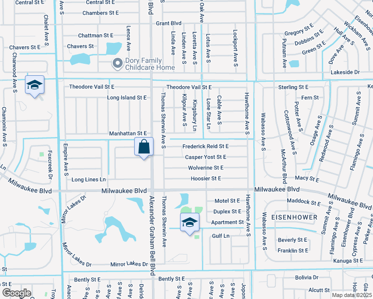 map of restaurants, bars, coffee shops, grocery stores, and more near 823 Casper Yost Street East in Lehigh Acres