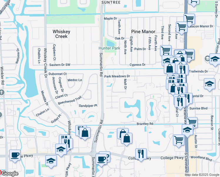 map of restaurants, bars, coffee shops, grocery stores, and more near 12328 Woodrose Court in Fort Myers