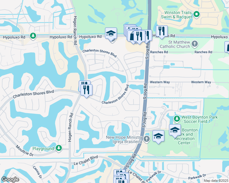 map of restaurants, bars, coffee shops, grocery stores, and more near 7507 Rockbridge Circle in Lake Worth