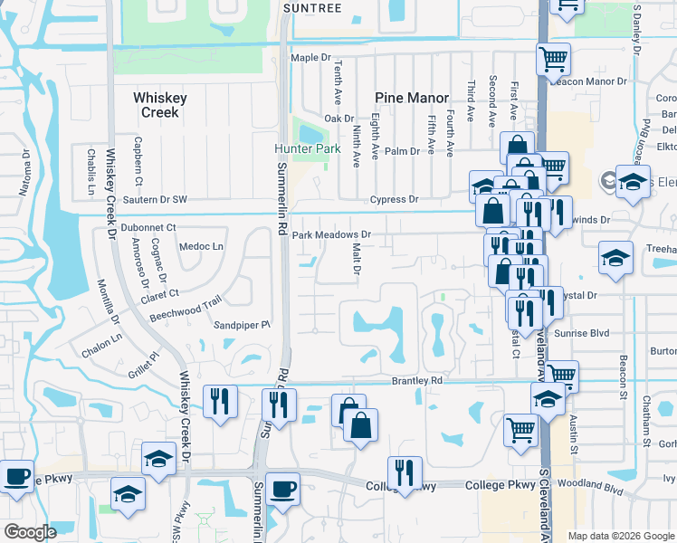 map of restaurants, bars, coffee shops, grocery stores, and more near 4053 Sandlewood Lane in Fort Myers