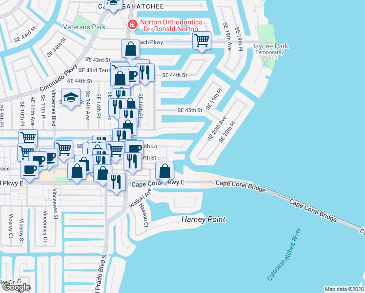 map of restaurants, bars, coffee shops, grocery stores, and more near 1769 Southeast 46th Lane in Cape Coral