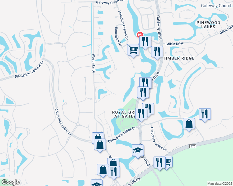 map of restaurants, bars, coffee shops, grocery stores, and more near 12100 Summergate Circle in Fort Myers