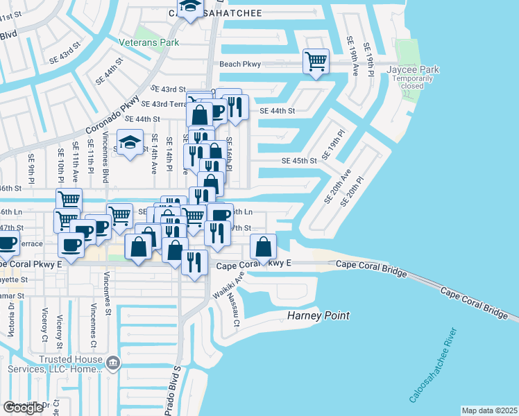 map of restaurants, bars, coffee shops, grocery stores, and more near 4719 Southeast 17th Place in Cape Coral