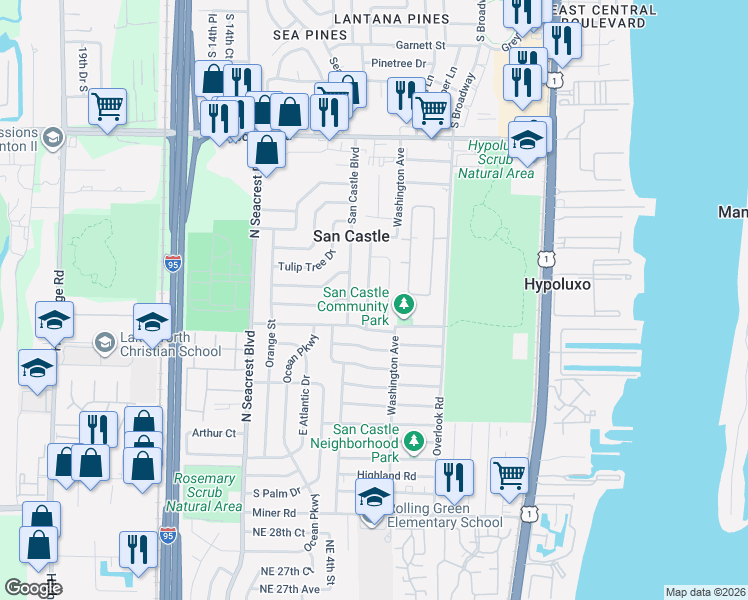 map of restaurants, bars, coffee shops, grocery stores, and more near 7405 Sunny Hill Terrace in Lantana