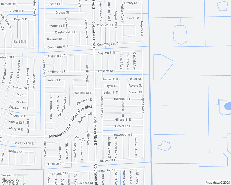 map of restaurants, bars, coffee shops, grocery stores, and more near 1236 Belair Street East in Lehigh Acres