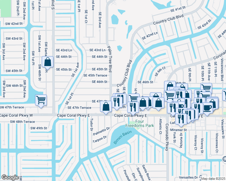 map of restaurants, bars, coffee shops, grocery stores, and more near in Cape Coral