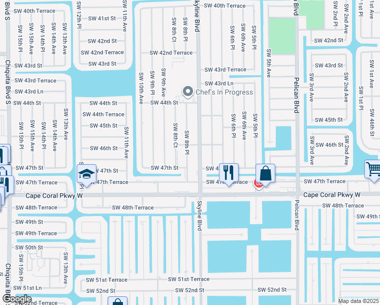 map of restaurants, bars, coffee shops, grocery stores, and more near 4535 Southwest 8th Place in Cape Coral